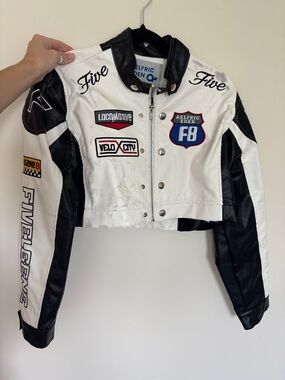Aelfric Eden Black & White Cropped Racing Leather Jacket